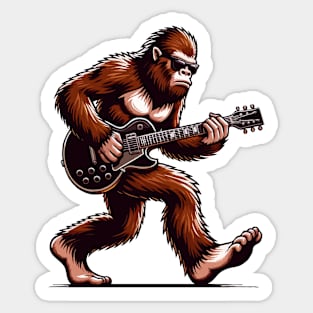 Rocking Bigfoot Playing Electric Guitar Solo Sasquatch Sticker